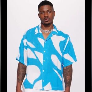 Blue and White Button-Up Shirt